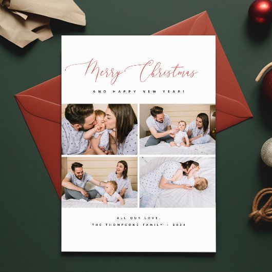 メリークリスマス&ハッピーニューイヤー家族4写真 シーズンカード