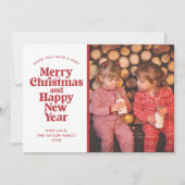 メリークリスマス&ハッピーニューイヤー赤い写真 シーズンカード (正面)
