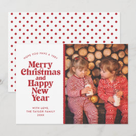 メリークリスマス&ハッピーニューイヤー赤い写真 シーズンカード