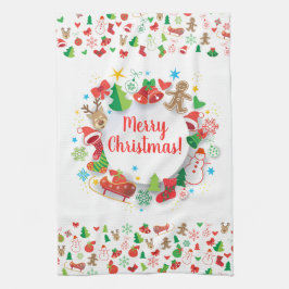 メリークリスマス&ハッピーニューイヤー2024年クリスマス雪だるま キッチンタオル