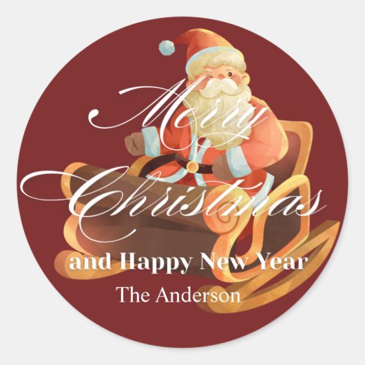 メリークリスマス&ハッピーニューイヤー クラシック ラウンド ラウンドシール (正面)