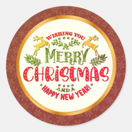 メリークリスマス&ハッピーニューイヤー クリスマスのお祝い ラウンドシール