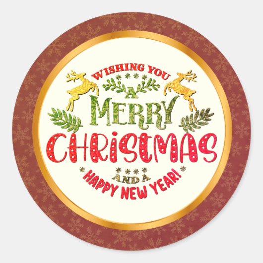 メリークリスマス＆ハッピーニューイヤー クリスマスのお祝い ラウンドシール (正面)