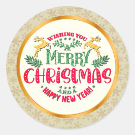 メリークリスマス&ハッピーニューイヤー クリスマスの飾り 祝祭日 ラウンドシール