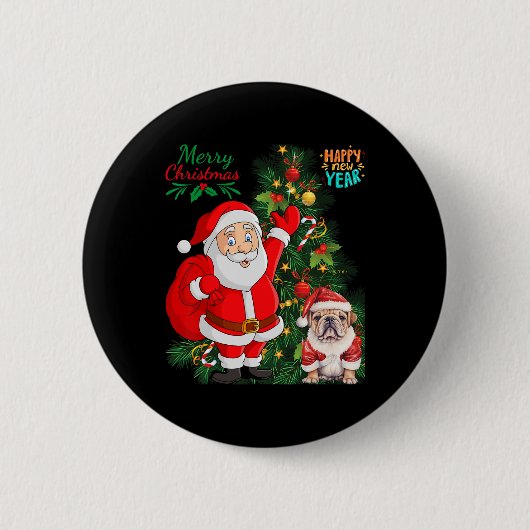 メリークリスマス ハッピーニューイヤー サンタクロース 英語 缶バッジ (正面)