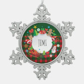 メリークリスマス&ハッピーニューイヤー！スコットランドパターン スノーフレークピューターオーナメント (正面)