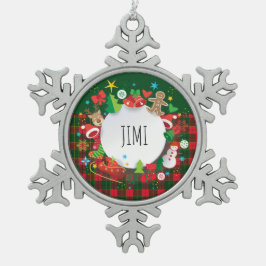 メリークリスマス&ハッピーニューイヤー！スコットランドパターン スノーフレークピューターオーナメント
