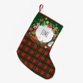 メリークリスマス&ハッピーニューイヤー!スコットランドパターン スモールクリスマスストッキング (正面 (吊り時))