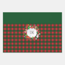 メリークリスマス&ハッピーニューイヤー！スコットランドパターン ラッピングペーパーシート