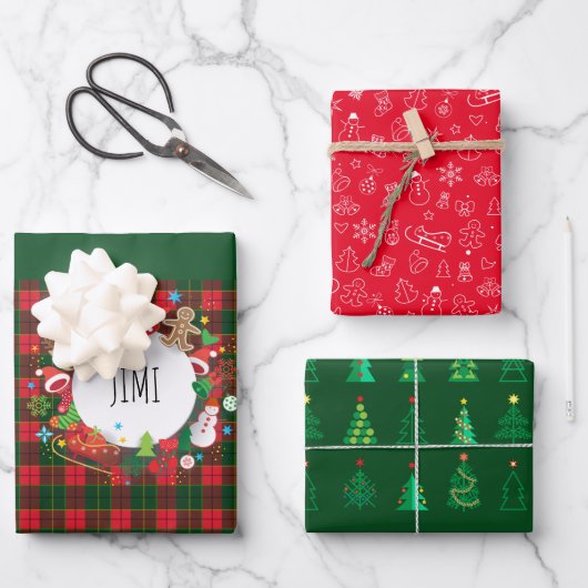 メリークリスマス&ハッピーニューイヤー！スコットランドパターン ラッピングペーパーシート (正面)