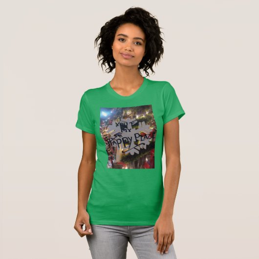 メリークリスマス&ハッピーニューイヤー スノーフレークアート Tシャツ (正面フル)