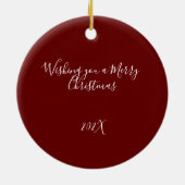 メリークリスマス ハッピーニューイヤー チェック柄 セラミックオーナメント (裏面)