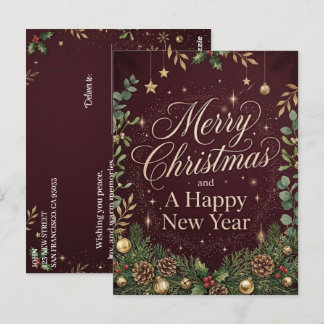 メリークリスマス ハッピーニューイヤー ホリデーレッド ポストカード