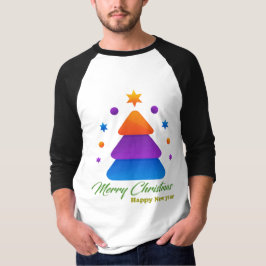 メリークリスマス ハッピーニューイヤー メンズ 3/4 スリーブ ラ Tシャツ