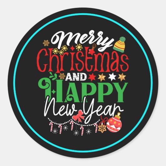メリークリスマス&ハッピーニューイヤー ラウンドシール (正面)