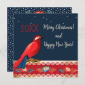 メリークリスマス＆ハッピーニューイヤー！ 赤い鳥の花 シーズンカード (正面/裏面)