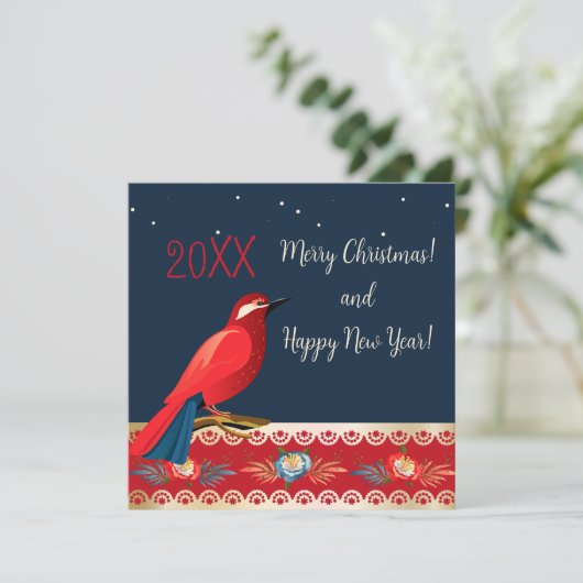 メリークリスマス＆ハッピーニューイヤー！ 赤い鳥の花 シーズンカード (スタンド正面)
