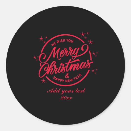 メリークリスマス&ハッピーニューイヤー 赤タイポグラフィー ラウンドシール (正面)