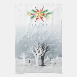 メリークリスマス&ハッピーニューイヤー!2024クリスマス雪K キッチンタオル