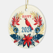 メリークリスマス＆ハッピーニューイヤー！ 2025 赤い鳥 セラミックオーナメント (左)