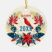 メリークリスマス&ハッピーニューイヤー! 2025 赤い鳥 セラミックオーナメント (正面)