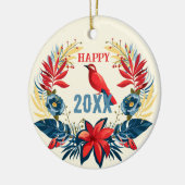 メリークリスマス&ハッピーニューイヤー! 2025 赤い鳥 セラミックオーナメント (左)