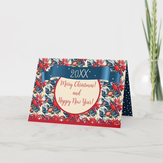 メリークリスマス&ハッピーニューイヤー!2026 青い鳥 サンキューカード (正面)