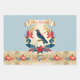 メリークリスマス&ハッピーニューイヤー!2026 青い鳥 ラッピングペーパーシート