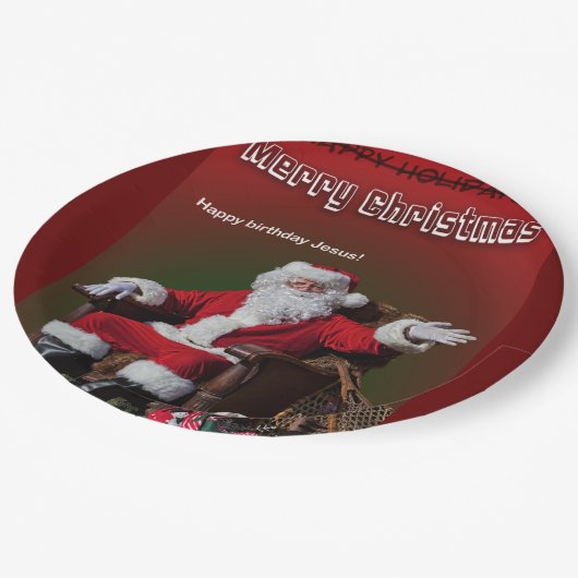 メリークリスマス-ハッピーバースデーイエス ペーパープレート (アングル)