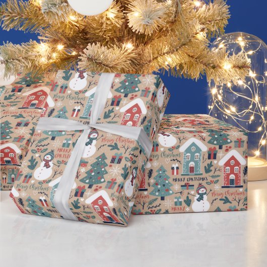 メリークリスマス、ハッピーホリデーズウィンタークリスマス ラッピングペーパー (クリスマス)