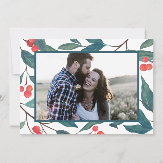 メリークリスマス |ハッピーホリデーズウォーターカラーホリー 招待状 (正面)