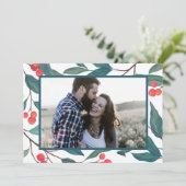 メリークリスマス |ハッピーホリデーズウォーターカラーホリー 招待状 (スタンド正面)