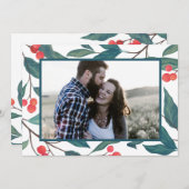 メリークリスマス |ハッピーホリデーズウォーターカラーホリー 招待状 (正面/裏面)