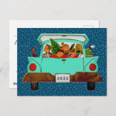 メリークリスマス |ハッピーホリデーズビンテージカー ポストカード (正面/裏面)