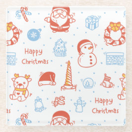 メリークリスマス&ハッピーホリデー 冬の名入れ対応 ガラスコースター