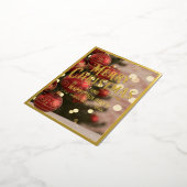 メリークリスマス、ハッピーホリデー、赤オーナメント 箔シーズンポストカード (回転した状態)