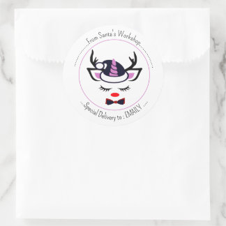 メリークリスマス.ハッピーユニコーン顔 ラウンドシール