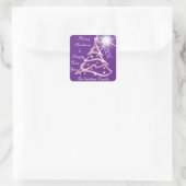 メリークリスマス&ハッピー新年ピンク紫の星 スクエアシール (バッグ)