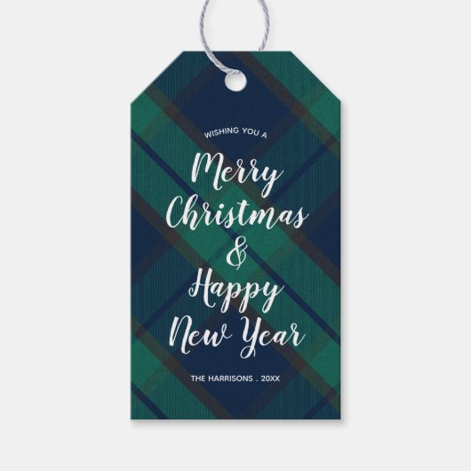 メリークリスマス ハッピー・ニュー・イヤー ブラックウォッチ・プレイド ギフトタグ (正面)