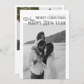 メリークリスマス　ハッピー・ニュー・イヤー　家族４人の写真４枚 シーズンカード (正面/裏面)