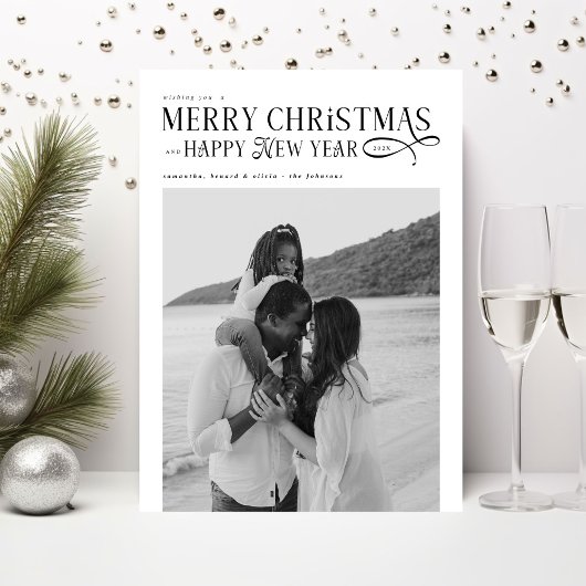 メリークリスマス ハッピー・ニュー・イヤー 家族 2枚の写真 シーズンカード