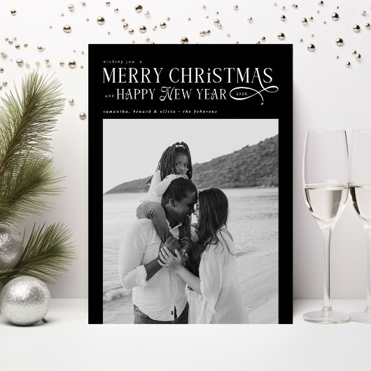 メリークリスマス ハッピー・ニュー・イヤー 家族 2枚の写真 シーズンカード
