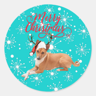 メリークリスマス バセンジー 犬 ラウンドシール