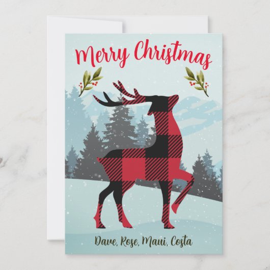 メリークリスマス バッファロープレイドのトナカイと木 シーズンカード (正面)