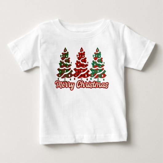 メリークリスマス – バッファロープレイドツリーズデザイン ベビーTシャツ (正面)