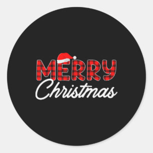 メリークリスマス バッファロー プリント 赤 サンタ ハット クリスマス P ラウンドシール