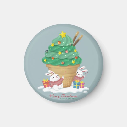 メリークリスマス:バニー&アイスクリーム マグネット (正面)