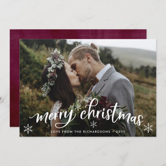 メリークリスマス |バーガンディバック（写真付き） シーズンカード (正面/裏面)