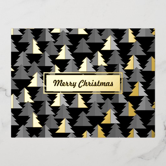 メリークリスマス パイン ブラック 個人用 箔シーズンポストカード (正面)