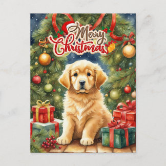 メリークリスマス・パピーとクリスマスツリー シーズンポストカード
